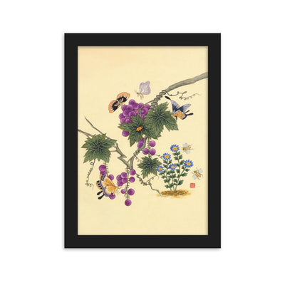 Schmetterlinge auf Traubenbaum - Poster im Rahmen Kuratoren von artlia Schwarz / 21×30 cm artlia