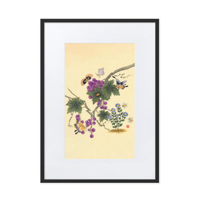 Schmetterlinge auf Traubenbaum - Poster im Rahmen mit Passepartout artlia Schwarz / 50×70 cm artlia