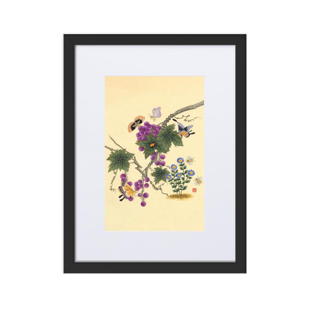 Schmetterlinge auf Traubenbaum - Poster im Rahmen mit Passepartout Misun Kim Schwarz / 30×40 cm artlia