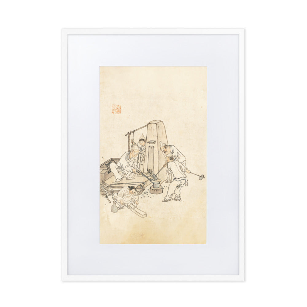 Schmiede, Kim Hong-do - Poster im Rahmen mit Passepartout Hong-do Kim Weiß / 50×70 cm artlia