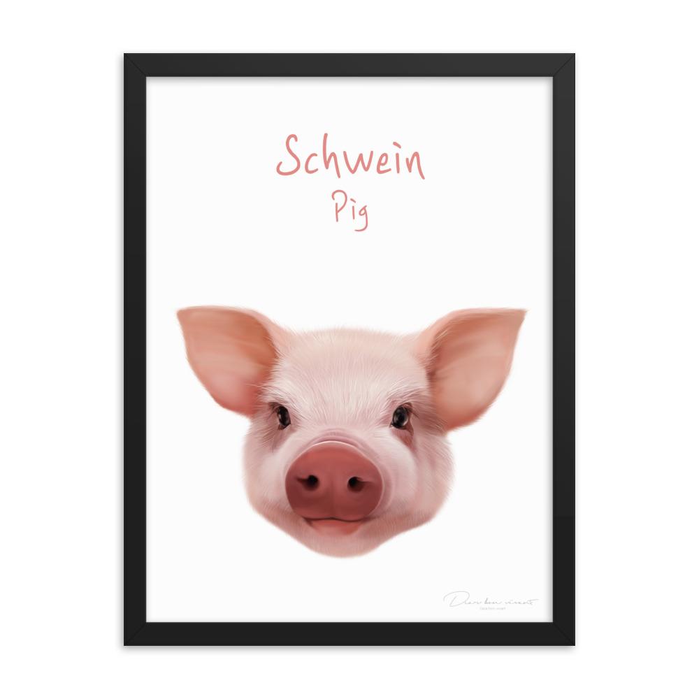 Schwein - Poster im Rahmen für Kinder dear.bon.vivant schwarz / 30x41 cm artlia