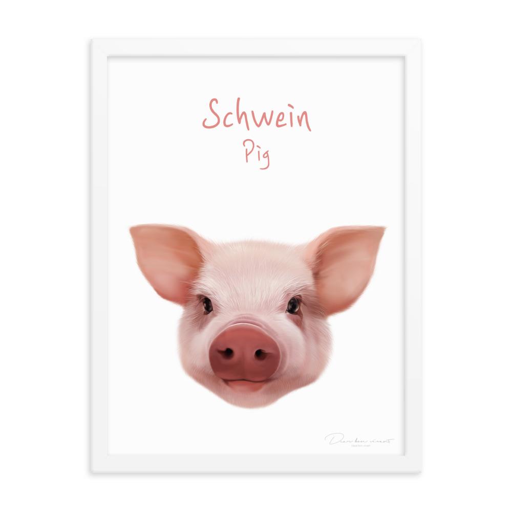 Schwein - Poster im Rahmen für Kinder dear.bon.vivant weiß / 30x41 cm artlia