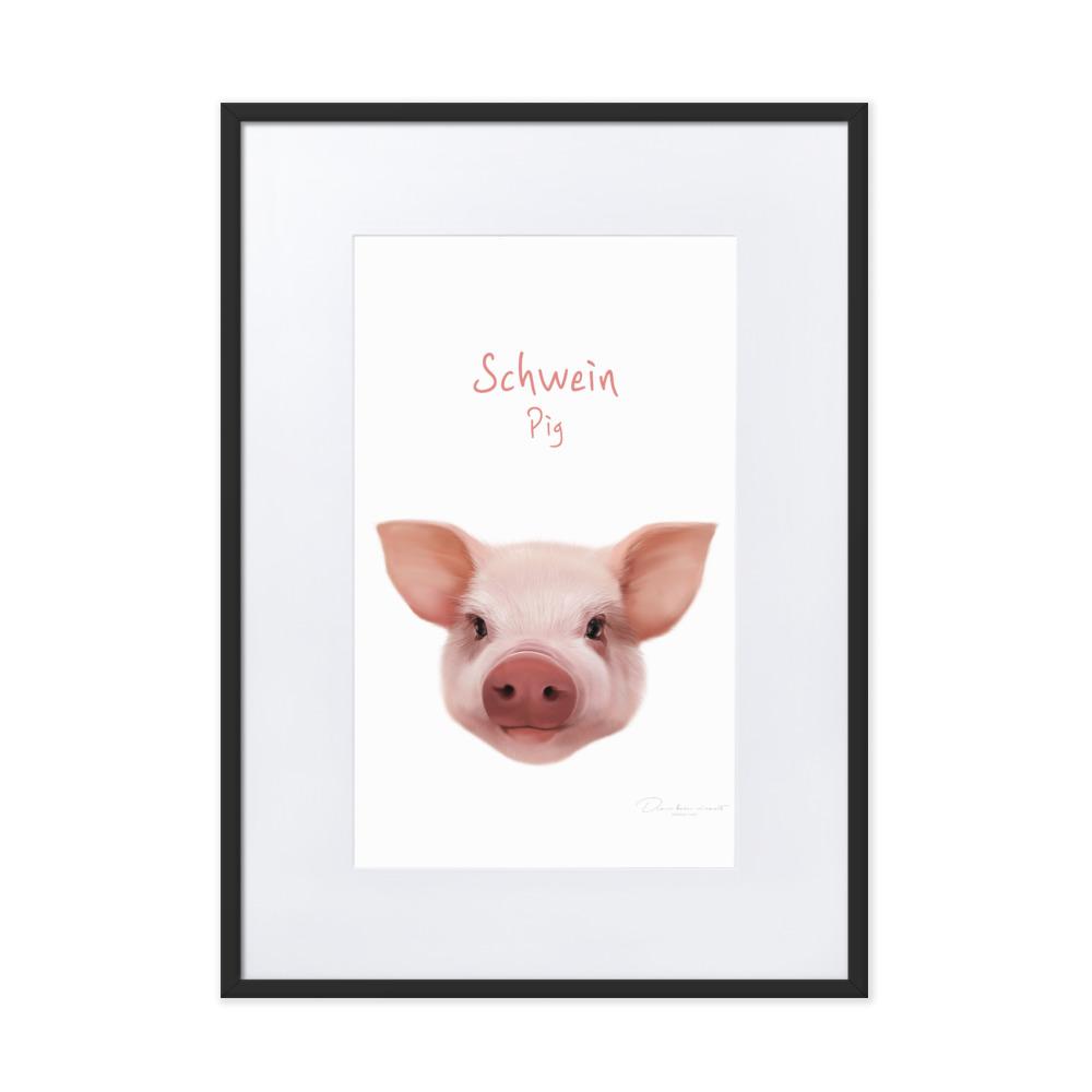 Schwein - Poster im Rahmen mit Passepartout dear.bon.vivant schwarz / 50×70 cm artlia