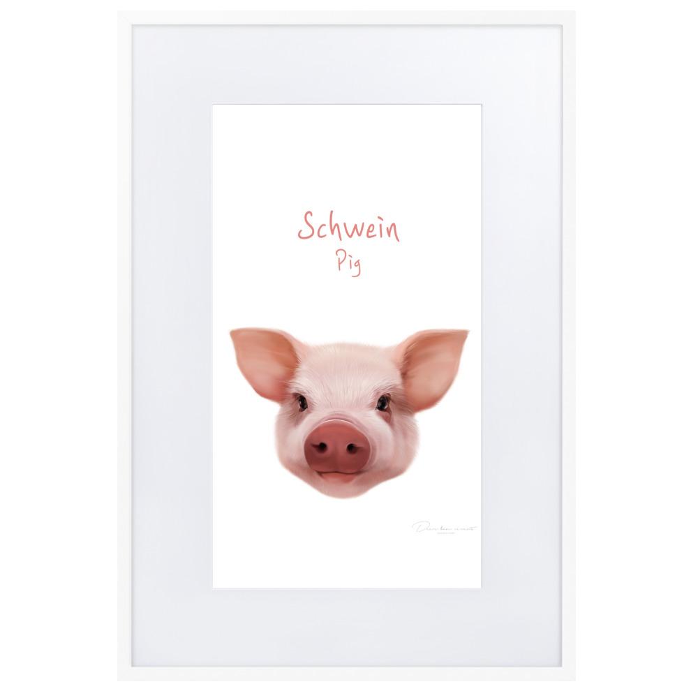 Schwein - Poster im Rahmen mit Passepartout dear.bon.vivant weiß / 61×91 cm artlia