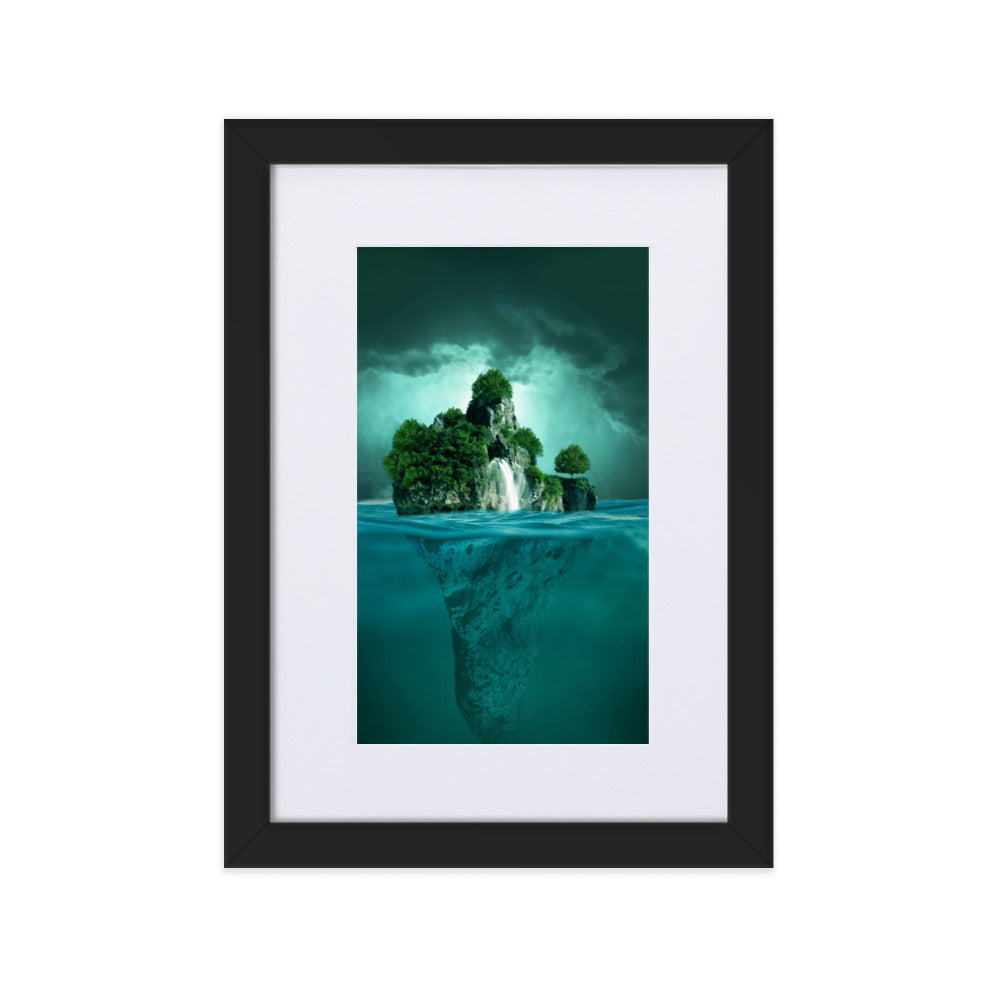 schwimmende Insel - Poster im Rahmen mit Passepartout Kuratoren von artlia Schwarz / 21×30 cm artlia