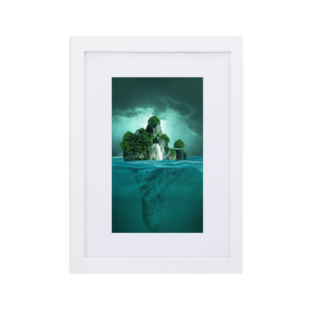 schwimmende Insel - Poster im Rahmen mit Passepartout Kuratoren von artlia Weiß / 21×30 cm artlia