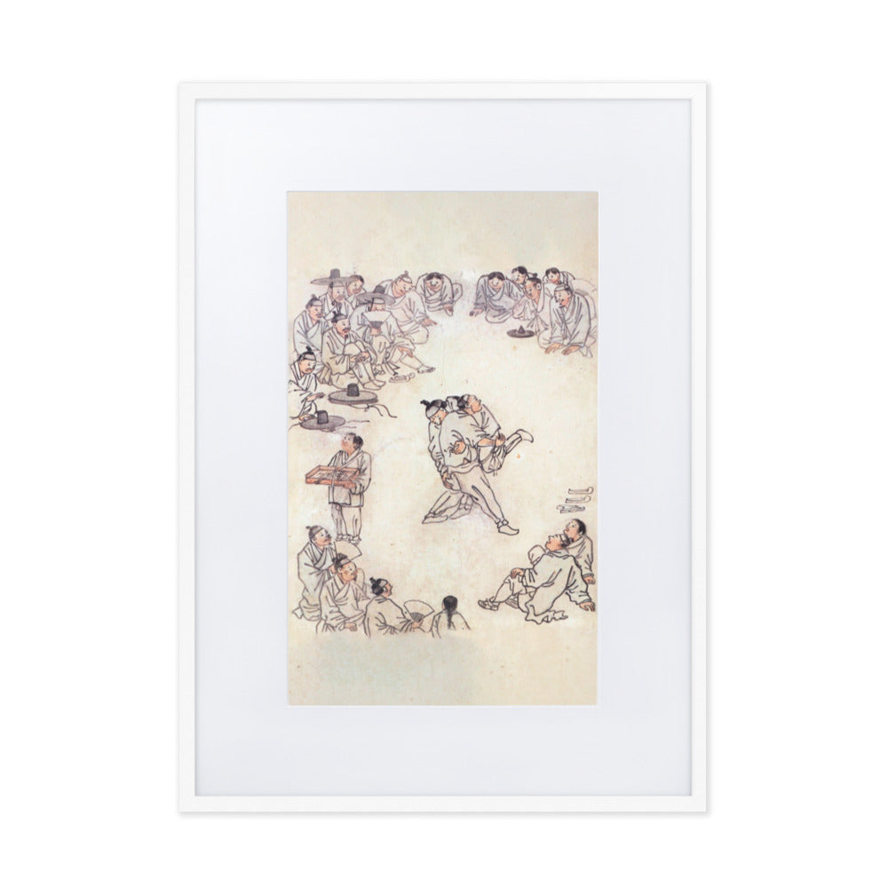 Ssireum-do, Kim Hong-do - Poster im Rahmen mit Passepartout Hong-do Kim Weiß / 50×70 cm artlia