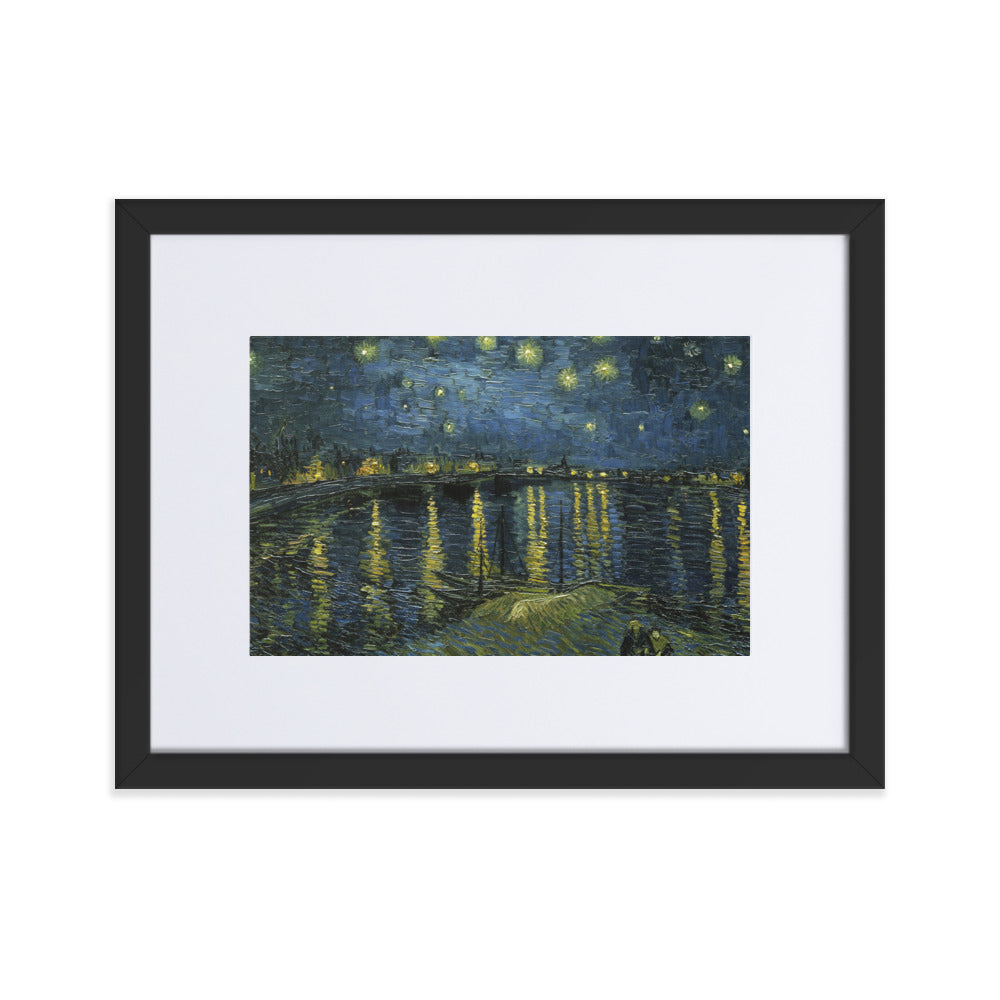 Starry Night over the Rhône - Poster im Rahmen mit Passepartout Van Gogh Schwarz / 30×40 cm artlia