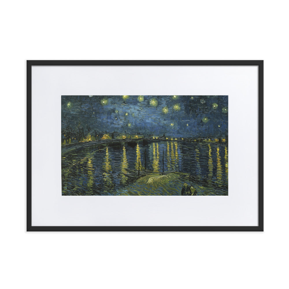 Starry Night over the Rhône - Poster im Rahmen mit Passepartout Van Gogh Schwarz / 50×70 cm artlia