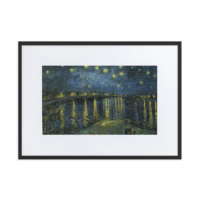 Starry Night over the Rhône - Poster im Rahmen mit Passepartout Van Gogh Schwarz / 50×70 cm artlia