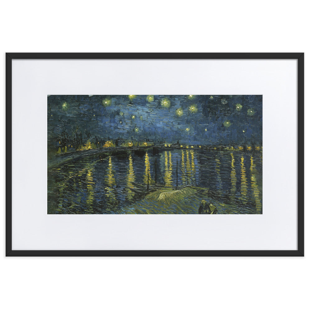 Starry Night over the Rhône - Poster im Rahmen mit Passepartout Van Gogh Schwarz / 61×91 cm artlia