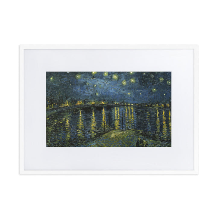 Starry Night over the Rhône - Poster im Rahmen mit Passepartout Van Gogh Weiß / 50×70 cm artlia