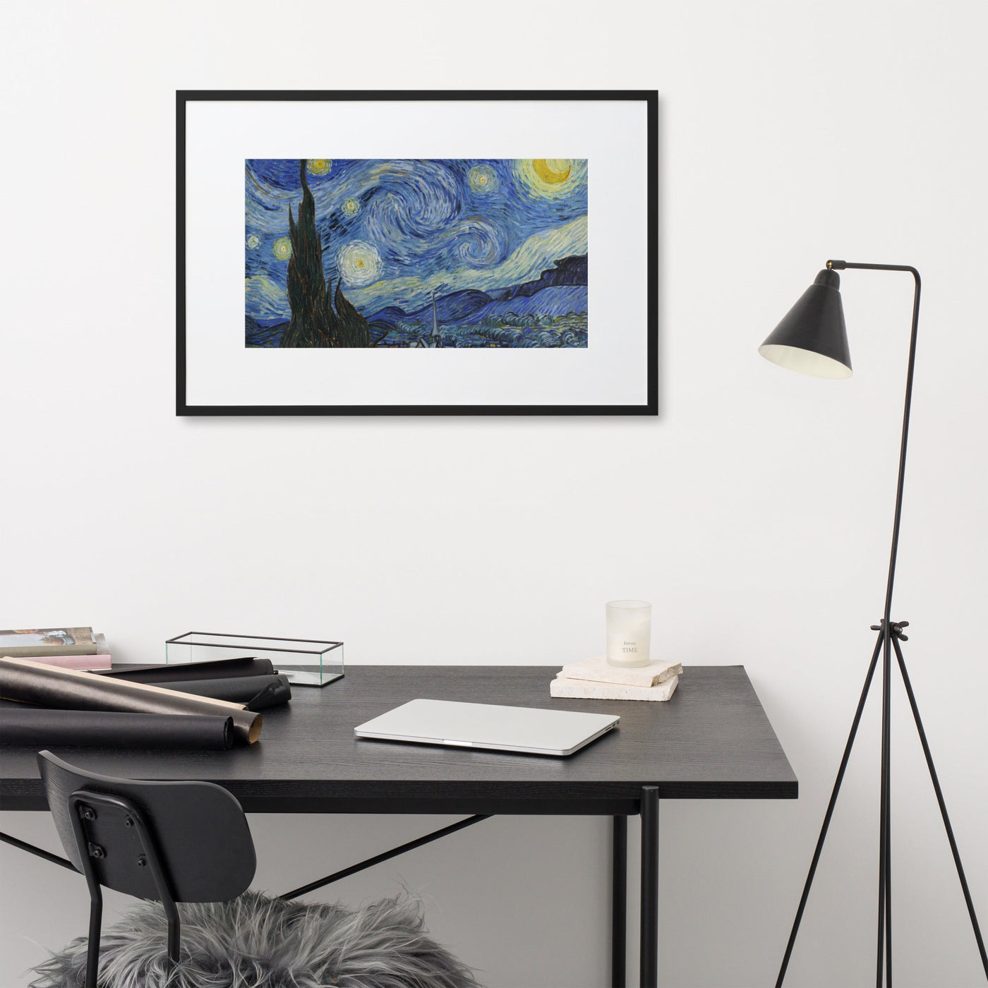 Starry Night, Van Gogh - Poster im Rahmen mit Passepartout Van Gogh artlia