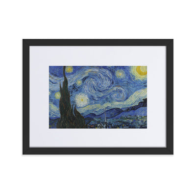Starry Night, Van Gogh - Poster im Rahmen mit Passepartout Van Gogh horizontal (original) / Schwarz / 30×40 cm artlia