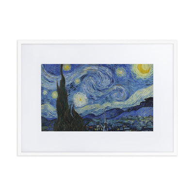 Starry Night, Van Gogh - Poster im Rahmen mit Passepartout Van Gogh horizontal (original) / Weiß / 50×70 cm artlia