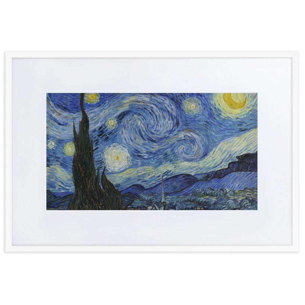 Starry Night, Van Gogh - Poster im Rahmen mit Passepartout Van Gogh horizontal (original) / Weiß / 61×91 cm artlia