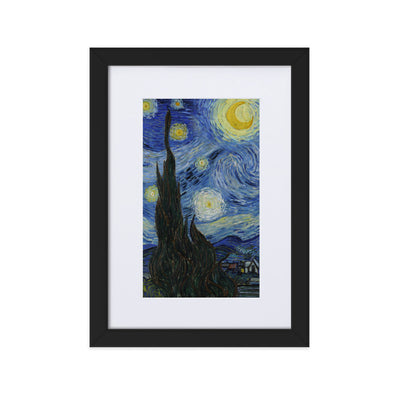 Starry Night, Van Gogh - Poster im Rahmen mit Passepartout Van Gogh vertikal / Schwarz / 21×30 cm artlia