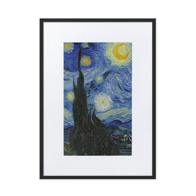 Starry Night, Van Gogh - Poster im Rahmen mit Passepartout Van Gogh vertikal / Schwarz / 50×70 cm artlia