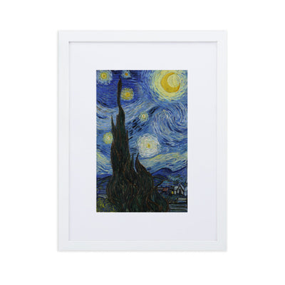 Starry Night, Van Gogh - Poster im Rahmen mit Passepartout Van Gogh vertikal / Weiß / 30×40 cm artlia