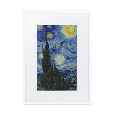 Starry Night, Van Gogh - Poster im Rahmen mit Passepartout Van Gogh vertikal / Weiß / 50×70 cm artlia