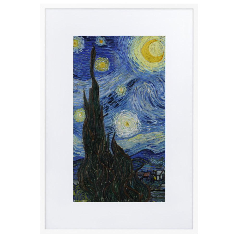 Starry Night, Van Gogh - Poster im Rahmen mit Passepartout Van Gogh vertikal / Weiß / 61×91 cm artlia