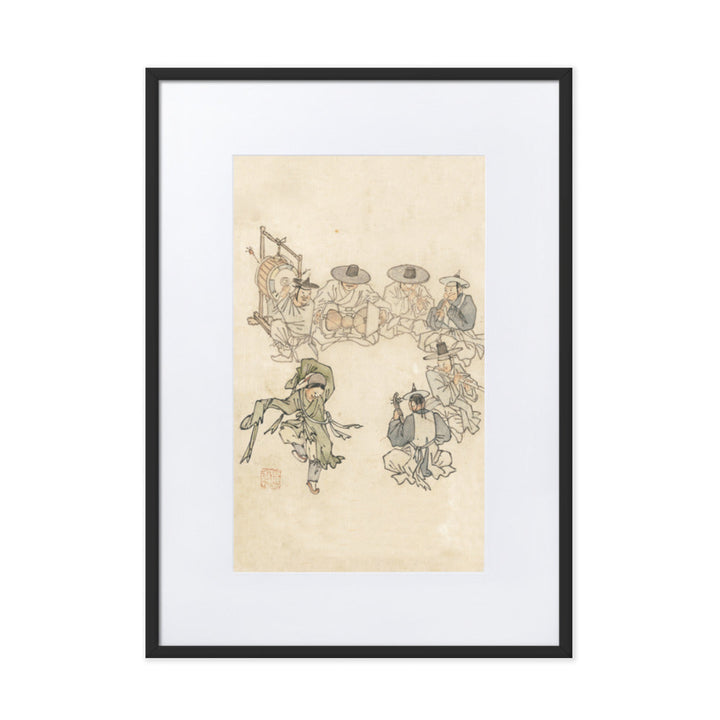 tanzendes Kind, Mudong, Kim Hong-do - Poster im Rahmen mit Passepartout Hong-do Kim Schwarz / 50×70 cm artlia