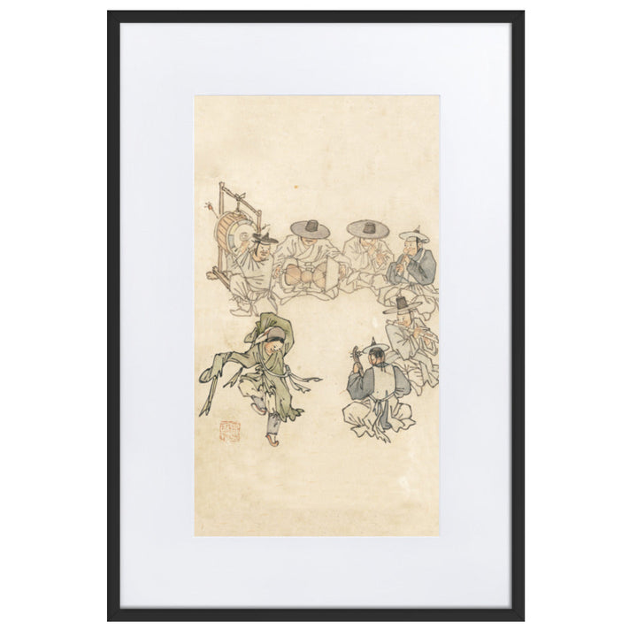 tanzendes Kind, Mudong, Kim Hong-do - Poster im Rahmen mit Passepartout Hong-do Kim Schwarz / 61×91 cm artlia