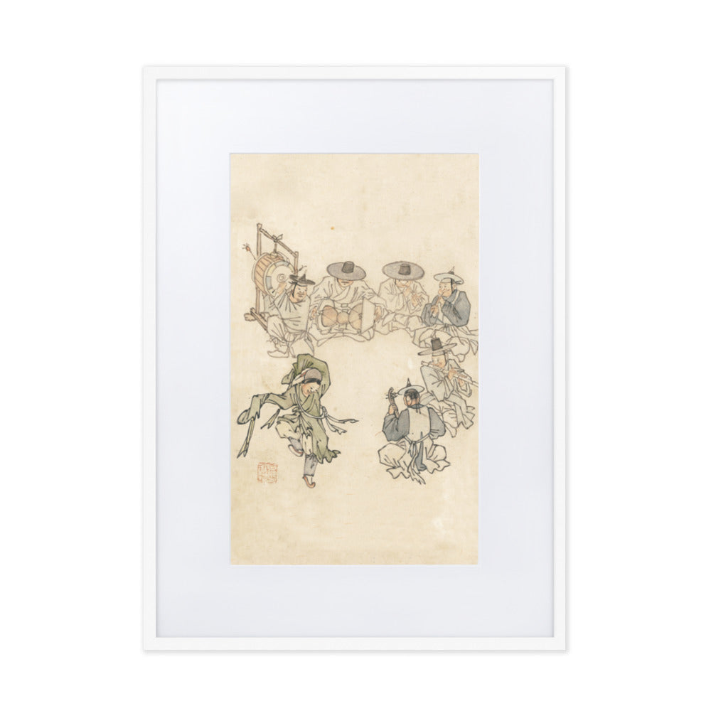tanzendes Kind, Mudong, Kim Hong-do - Poster im Rahmen mit Passepartout Hong-do Kim Weiß / 50×70 cm artlia