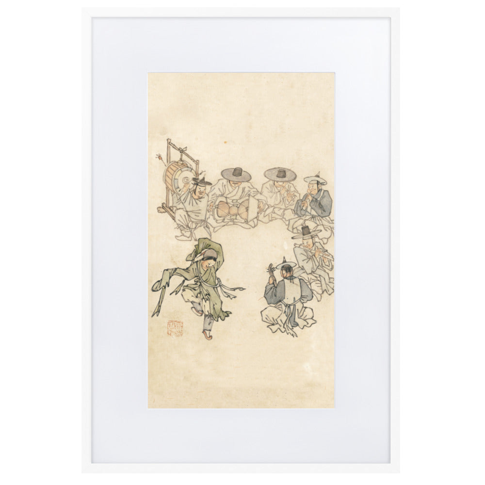 tanzendes Kind, Mudong, Kim Hong-do - Poster im Rahmen mit Passepartout Hong-do Kim Weiß / 61×91 cm artlia