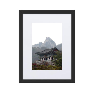 Temple in the mountain Tempel im Berg - Poster im Rahmen mit Passepartout artlia Schwarz / 30×40 cm artlia