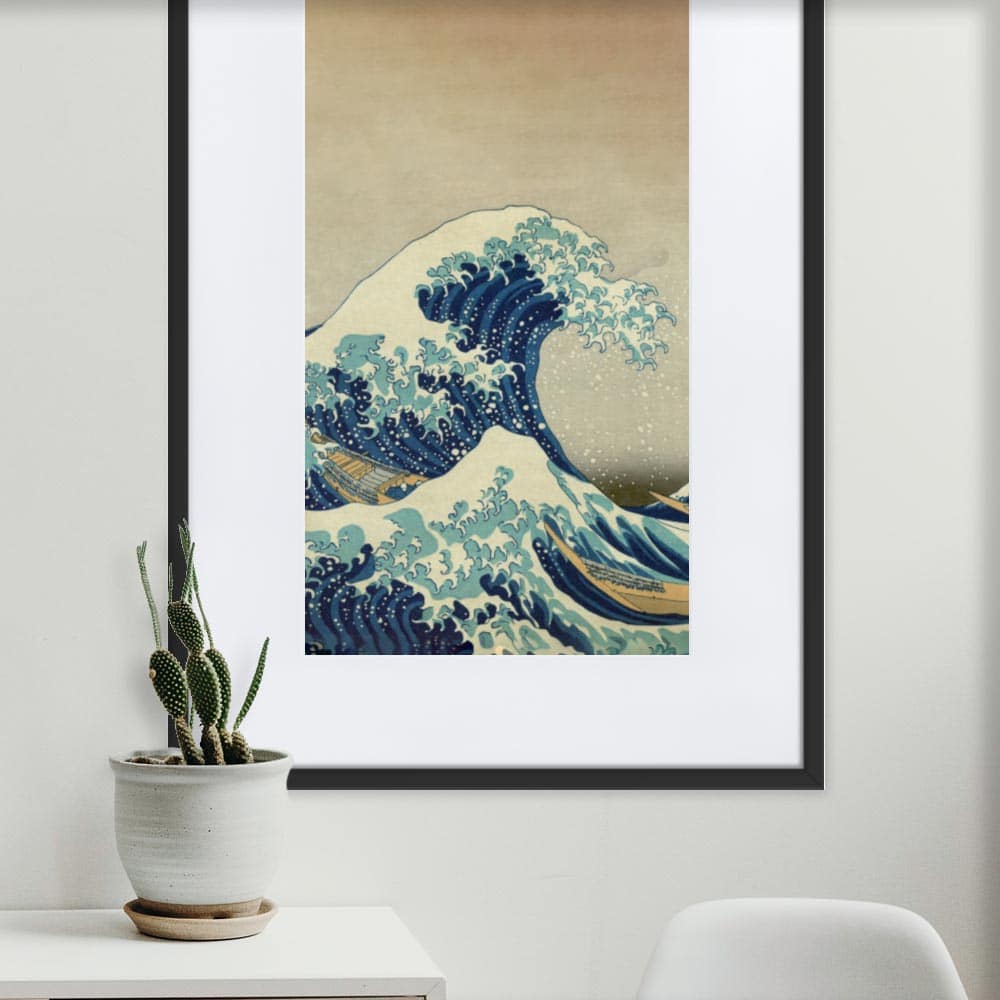The Great Wave Hokusai - Poster im Rahmen mit Passepartout Katsushika Hokusai artlia