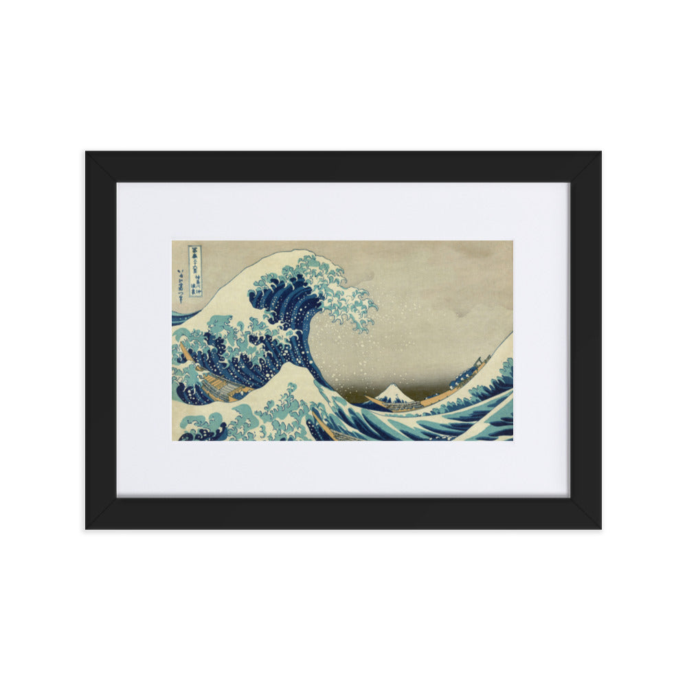 The Great Wave Hokusai - Poster im Rahmen mit Passepartout Katsushika Hokusai horizontal / Schwarz / 21×30 cm artlia