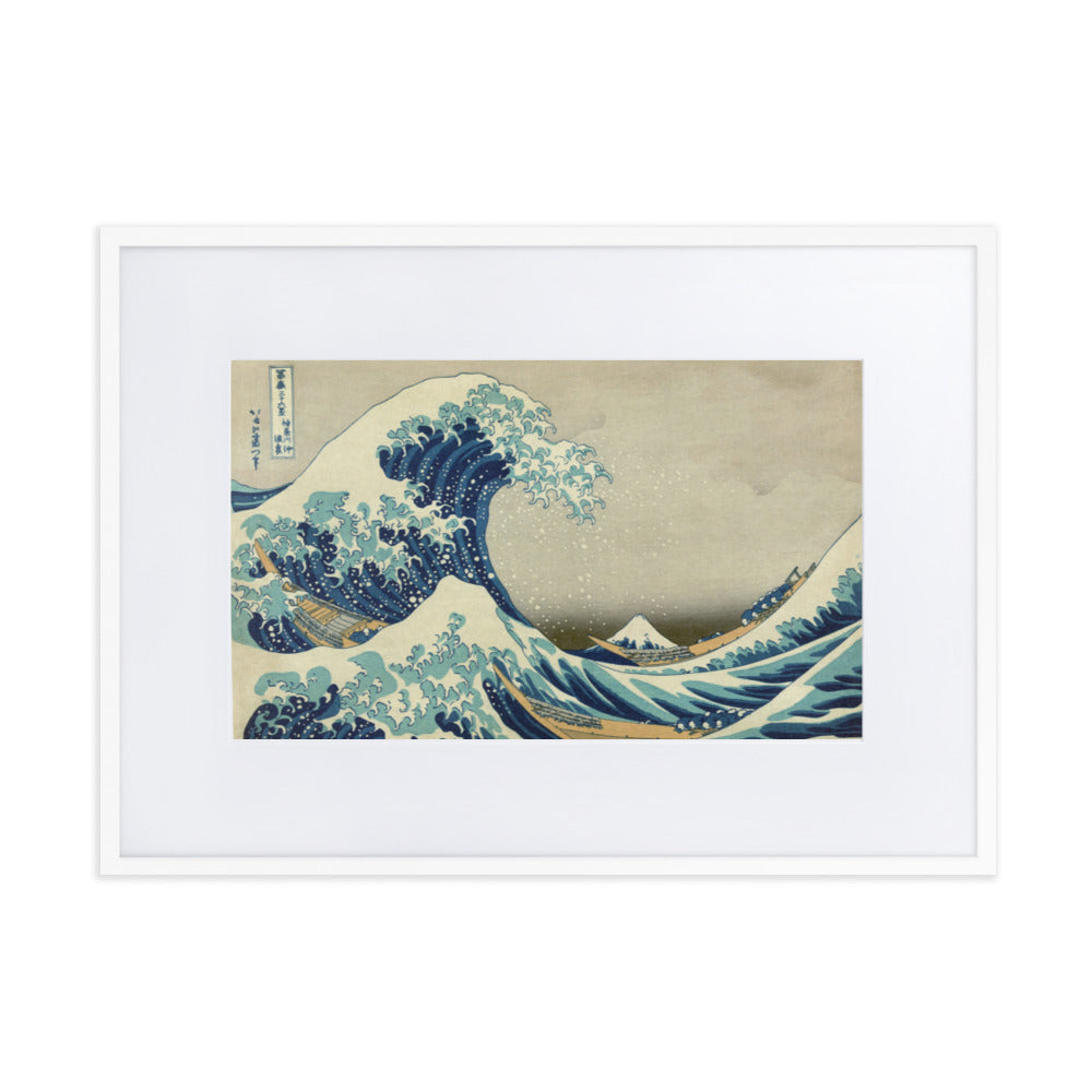 The Great Wave Hokusai - Poster im Rahmen mit Passepartout Katsushika Hokusai horizontal / Weiß / 50×70 cm artlia