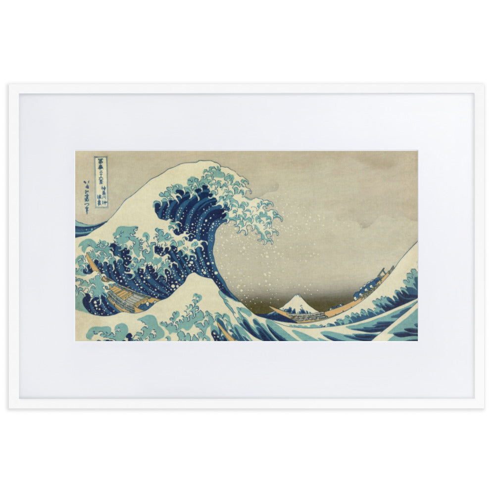 The Great Wave Hokusai - Poster im Rahmen mit Passepartout Katsushika Hokusai horizontal / Weiß / 61×91 cm artlia