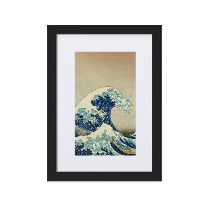 The Great Wave Hokusai - Poster im Rahmen mit Passepartout Katsushika Hokusai vertical / Schwarz / 21×30 cm artlia