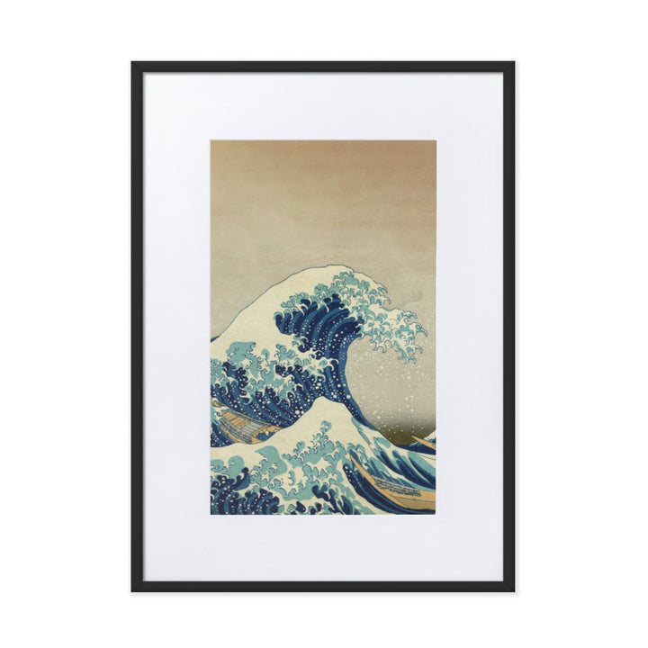 The Great Wave Hokusai - Poster im Rahmen mit Passepartout Katsushika Hokusai vertical / Schwarz / 50×70 cm artlia