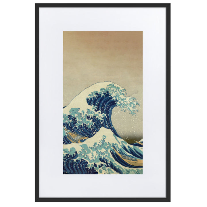The Great Wave Hokusai - Poster im Rahmen mit Passepartout Katsushika Hokusai vertical / Schwarz / 61×91 cm artlia