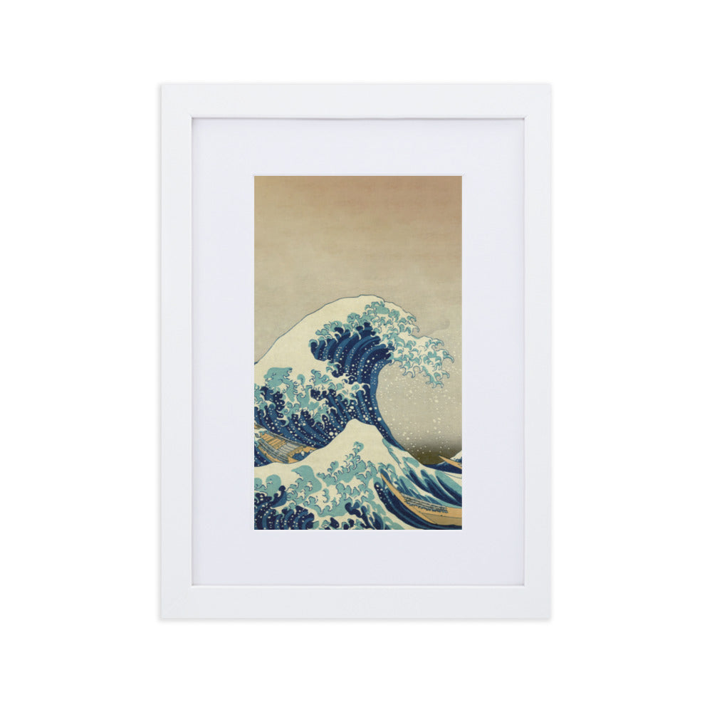 The Great Wave Hokusai - Poster im Rahmen mit Passepartout Katsushika Hokusai vertical / Weiß / 21×30 cm artlia