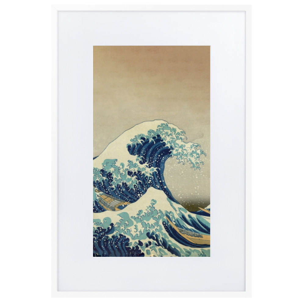 The Great Wave Hokusai - Poster im Rahmen mit Passepartout Katsushika Hokusai vertical / Weiß / 61×91 cm artlia