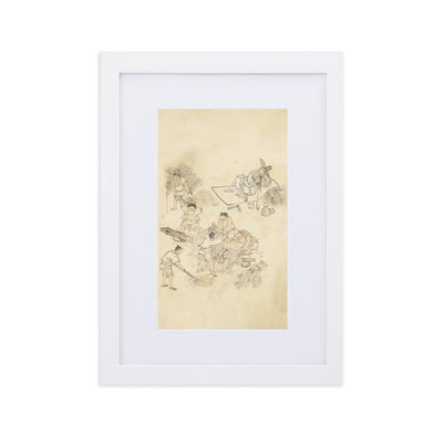 Threshing Dreschen, Kim Hong-do - Poster im Rahmen mit Passepartout Hong-do Kim Weiß / 21×30 cm artlia