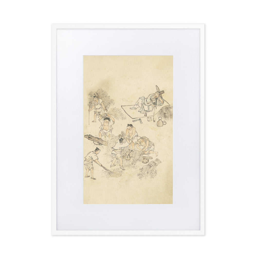 Threshing Dreschen, Kim Hong-do - Poster im Rahmen mit Passepartout Hong-do Kim Weiß / 50×70 cm artlia