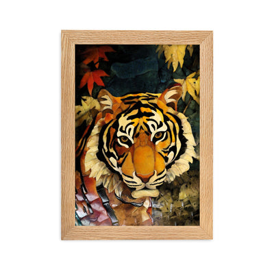 Tiger in Autumn - Poster im Rahmen Kuratoren von artlia Oak / 21×30 cm artlia