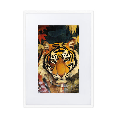 Tiger in Autumn - Poster im Rahmen mit Passepartout Kuratoren von artlia Weiß / 50×70 cm artlia